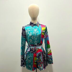 PAISLEY PRINT ROMPER, SIZE SMALL, BELTED,